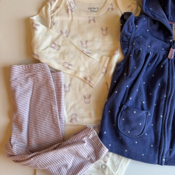 NWT Baby 3-Piece Bunny Fleece Little Vest Set - Picture 8 of 12